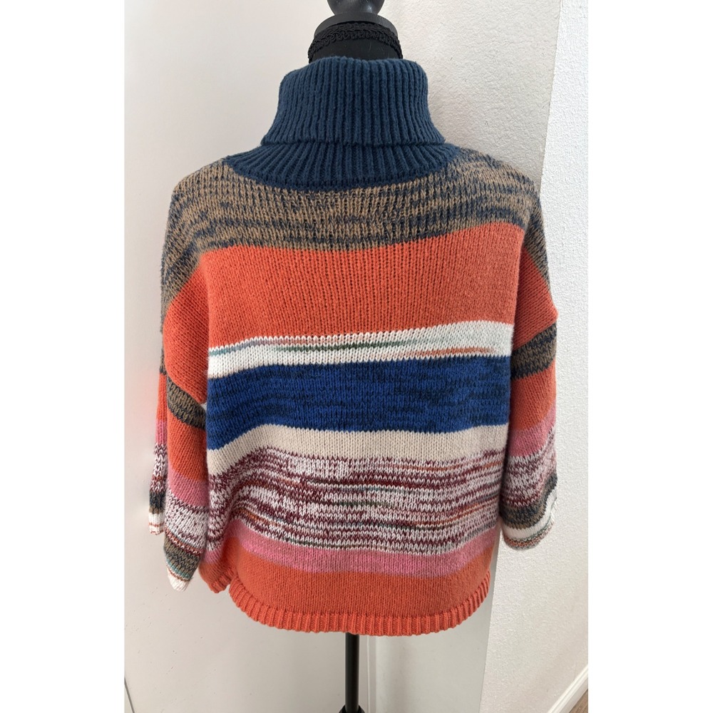 Knox Rose Striped Turtleneck Sweater Boho Multi Color Knit Pullover Medium - Picture 3 of 6